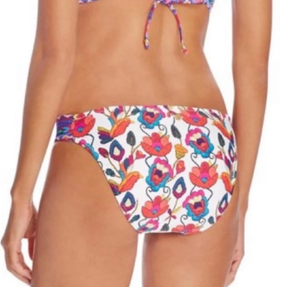 Nanette Lepore Swim Floral Bikini Bottom Antigua Siren Hipster Side Tabs Size S